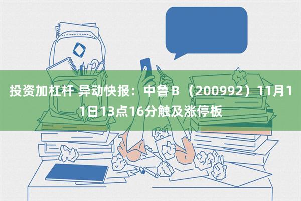 投资加杠杆 异动快报：中鲁Ｂ（200992）11月11日13点16分触及涨停板